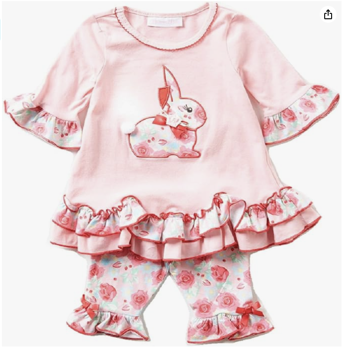 Bonnie Jean Girls Easter Spring Bunny Floral 2 Pieces Set