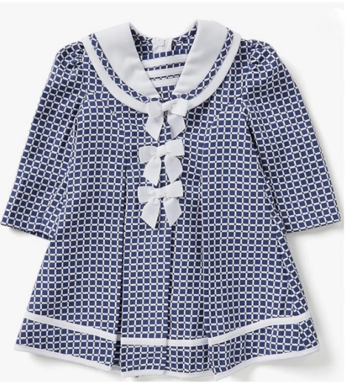 Bonnie Jean Girls Navy White Checked Jacquard Coat & Dress 2 pieces set