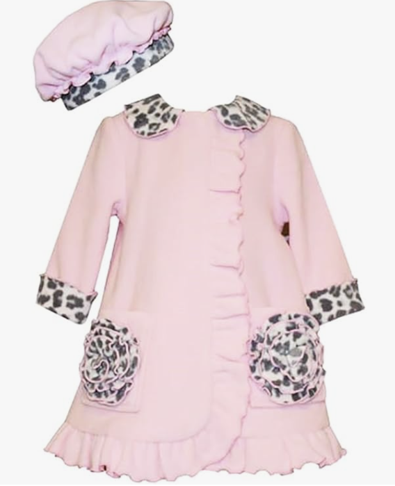 Bonnie Jean Girls Pink Fleece Coat & Hat set