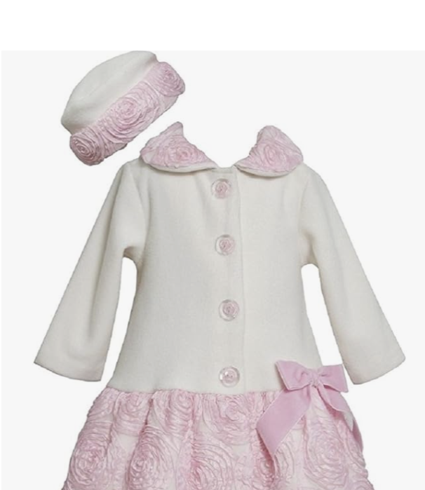 Bonnie Jean Girls Ivory Pink Bonaz Fleece Coat & Hat set