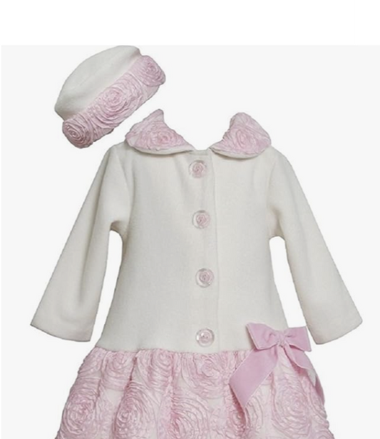 Bonnie Jean Girls Ivory Pink Bonaz Fleece Coat & Hat set