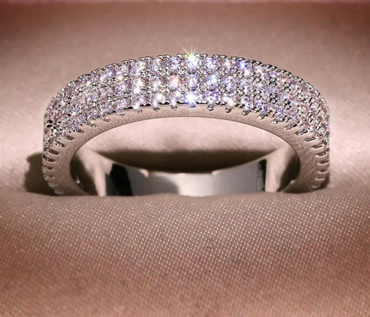 Three row full moissanite eternity wedding band ring