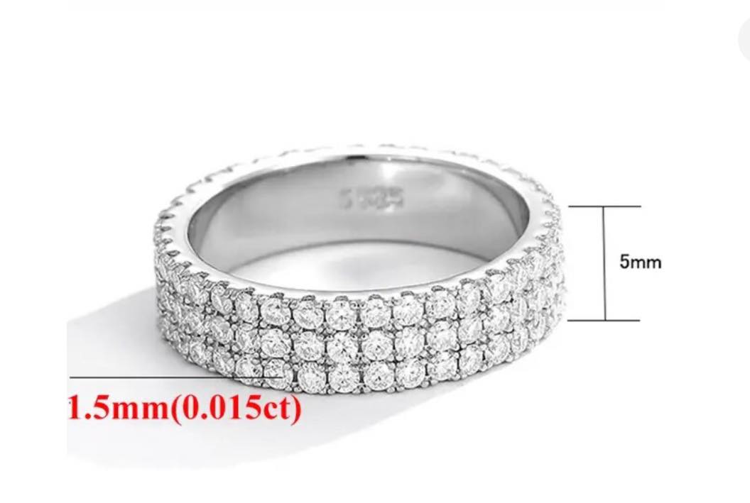 Three row full moissanite eternity wedding band ring