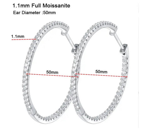 50mm hoop full moissanite earrings