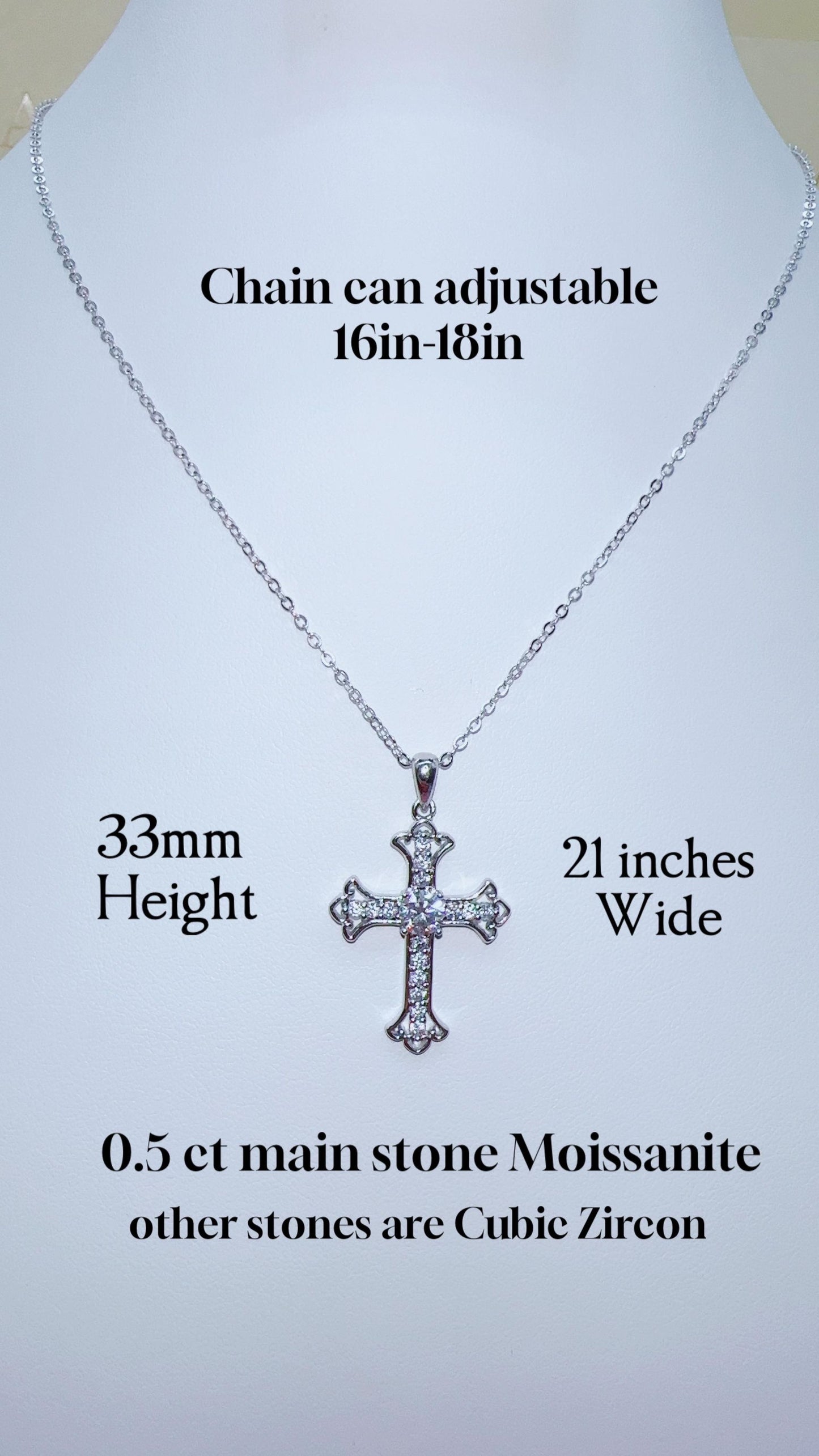 Moissanite Cross Pendant Unisex Men Women Necklace Religion Communion Gift