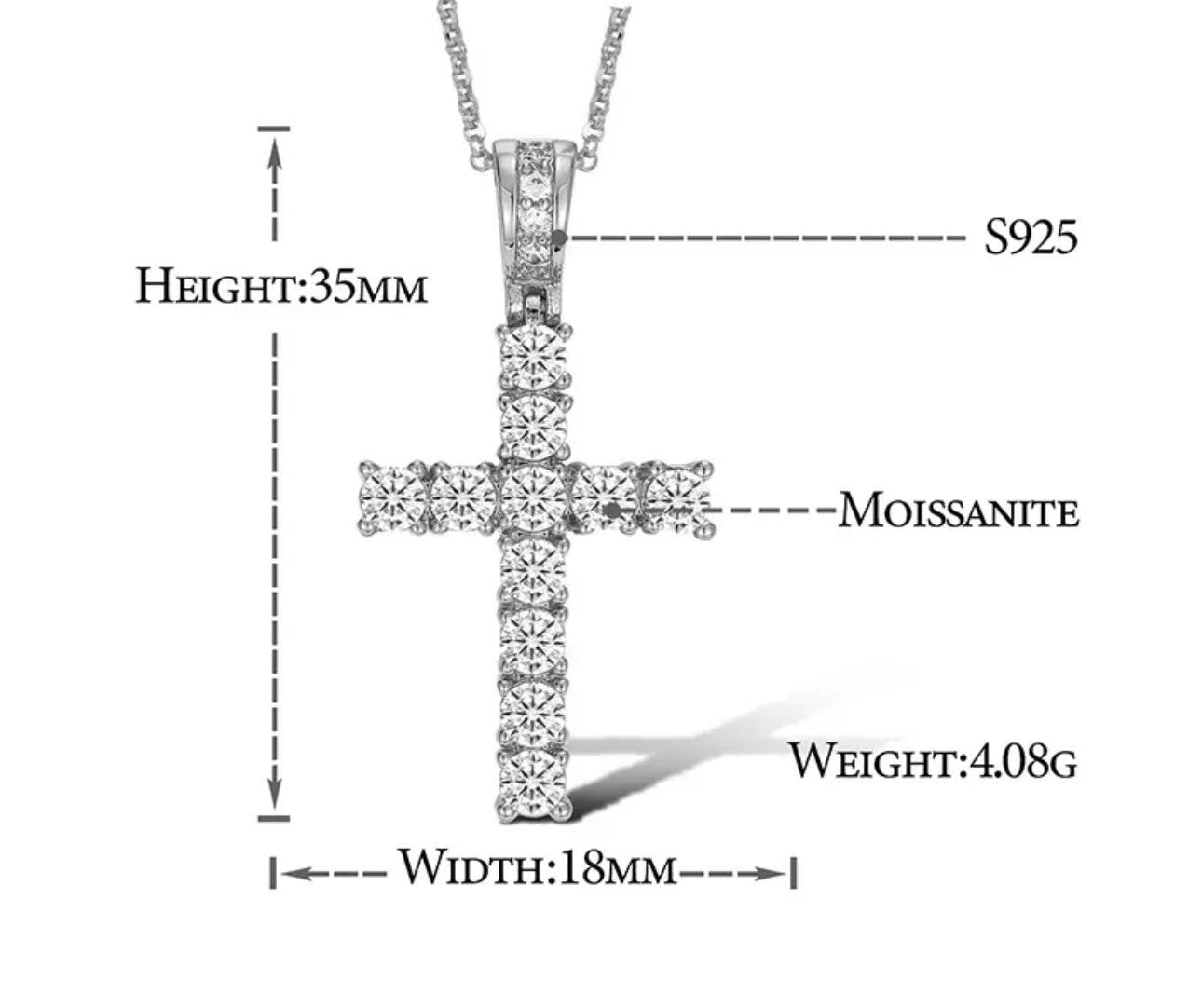 Moissanite Cross Pendant Unisex Men Women Necklace Religion Communion Gift