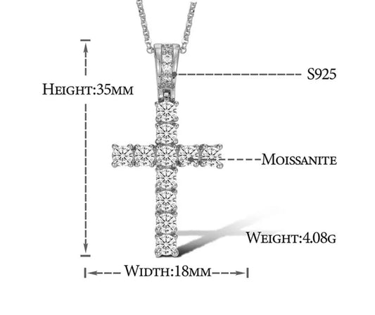 Moissanite Cross Pendant Unisex Men Women Necklace Religion Communion Gift