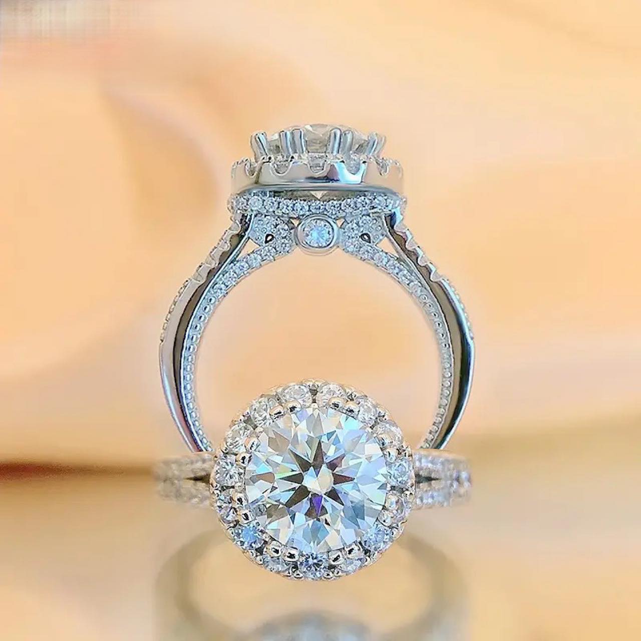 Women Lady 2 carat halo moissanite ring D color, VVS1, excellent cut