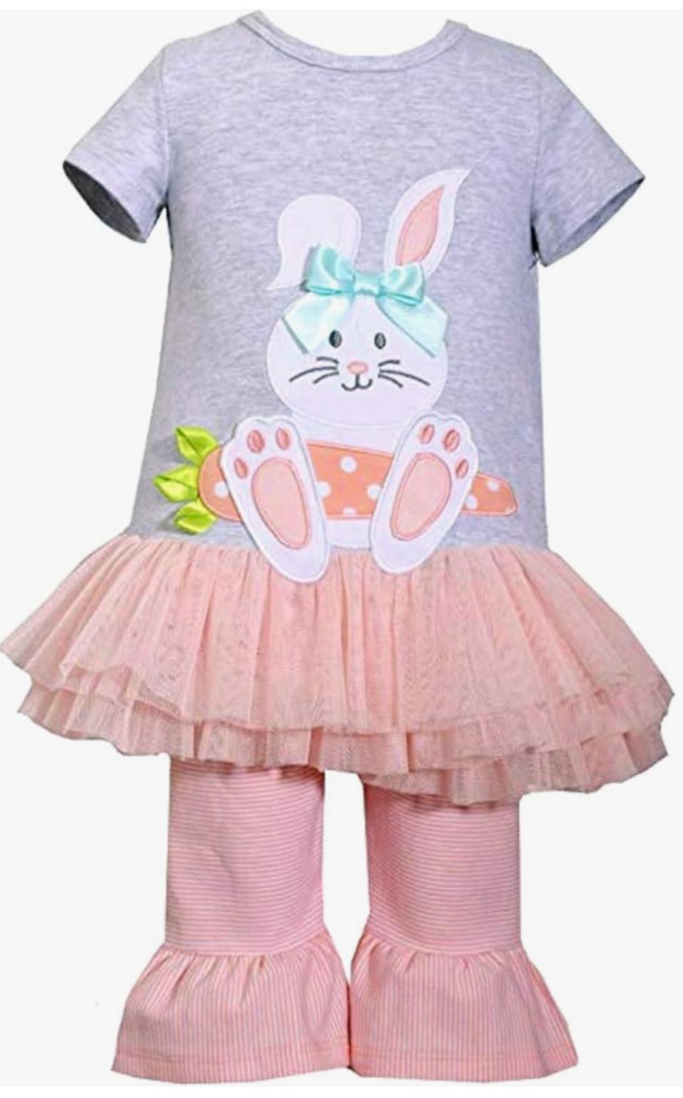 Bonnie Jean Girls Easter Spring Bunny Grey Pink 2 Pieces Set