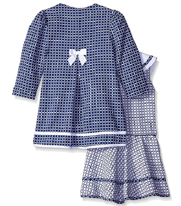 Bonnie Jean Girls Navy White Checked Jacquard Coat & Dress 2 pieces set