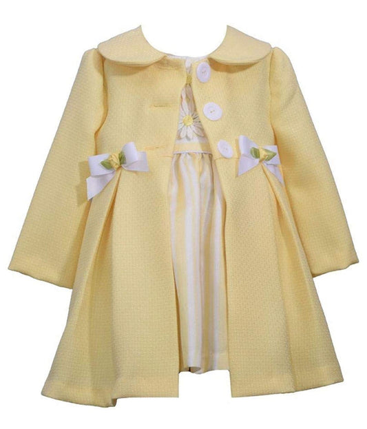 Bonnie Jean Girls Occasion Easter Spring Yellow Dress and Lightweight Coat 2Pcs set