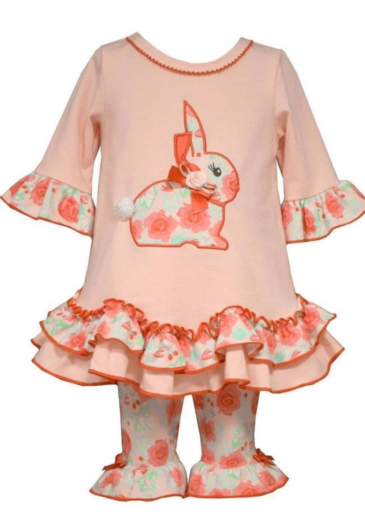 Bonnie Jean Girls Easter Spring Bunny Floral 2 Pieces Set