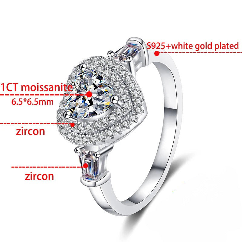 1 carat heart cut moissanite propose engagement wedding love anniversary women ring