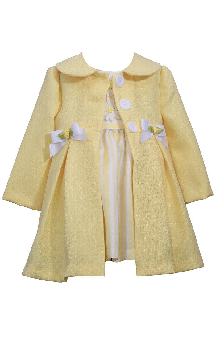 Bonnie Jean Girls Occasion Easter Spring Yellow Dress and Lightweight Coat 2Pcs set