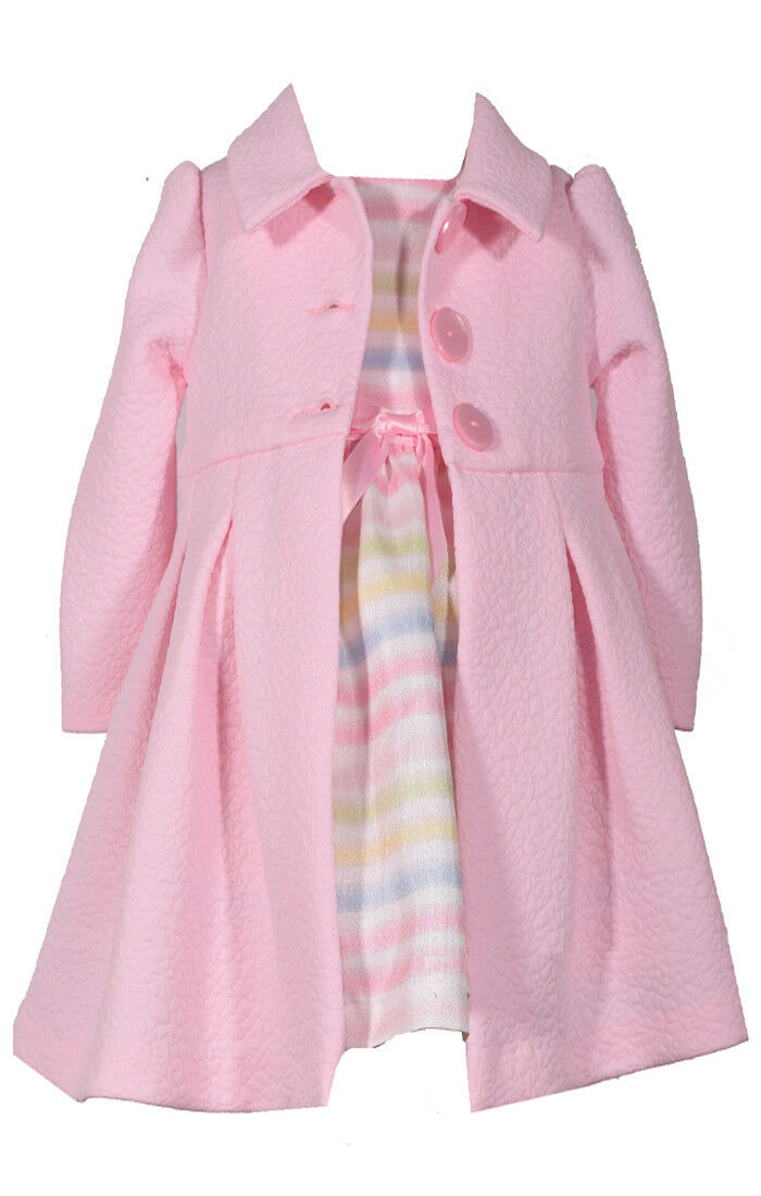 Bonnie Jean Girls Occasion Easter Spring Pink Dress and Lightweight Coat 2Pcs set