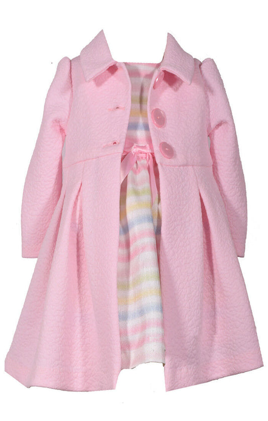 Bonnie Jean Girls Occasion Easter Spring Pink Dress and Lightweight Coat 2Pcs set